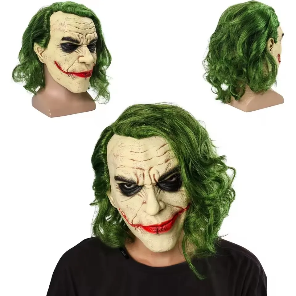 The Dark Knight Joker Mask Halloween Party Unisex Adult Cosplay Latex Full Face Mask Head Cover Party Performance Stage Props ﻿