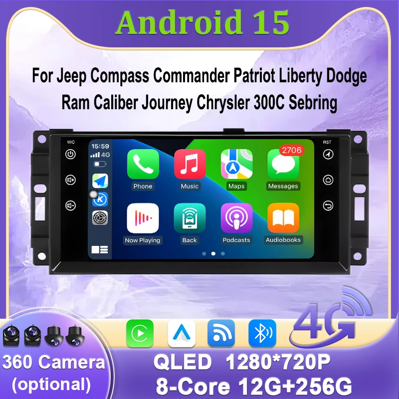 Car Radio Android Auto For Jeep Compass Commander Patriot Liberty Dodge Ram Caliber Journey Chrysler Multimedia Player Carplay