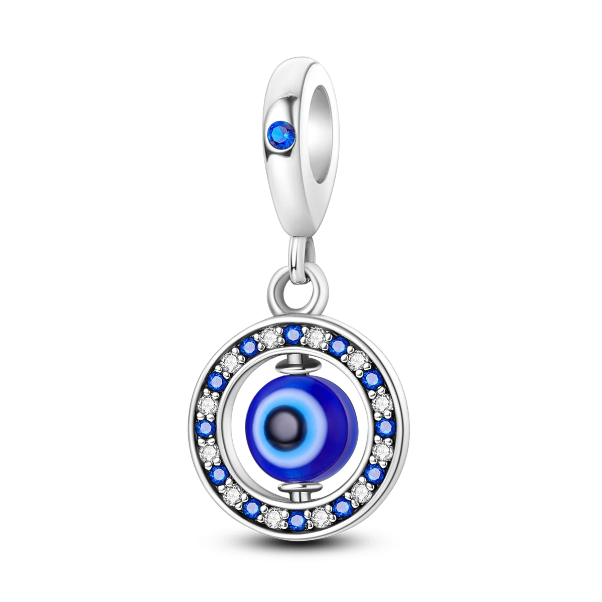 

Original 925 Sterling Silver Charm Rotatable Bule Eye Religion Trendy Pendant Fit Bracelet Bead Diy Female Jewelry