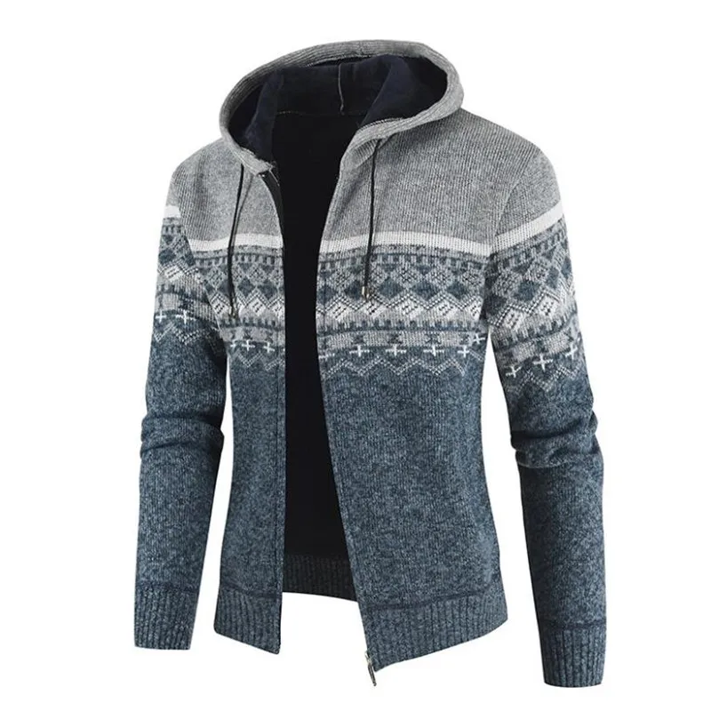 Men's Sweater Coat Spring Autumn Mens Hooded Coat Thick Zipper Sweater Cardigan Jumpers Male