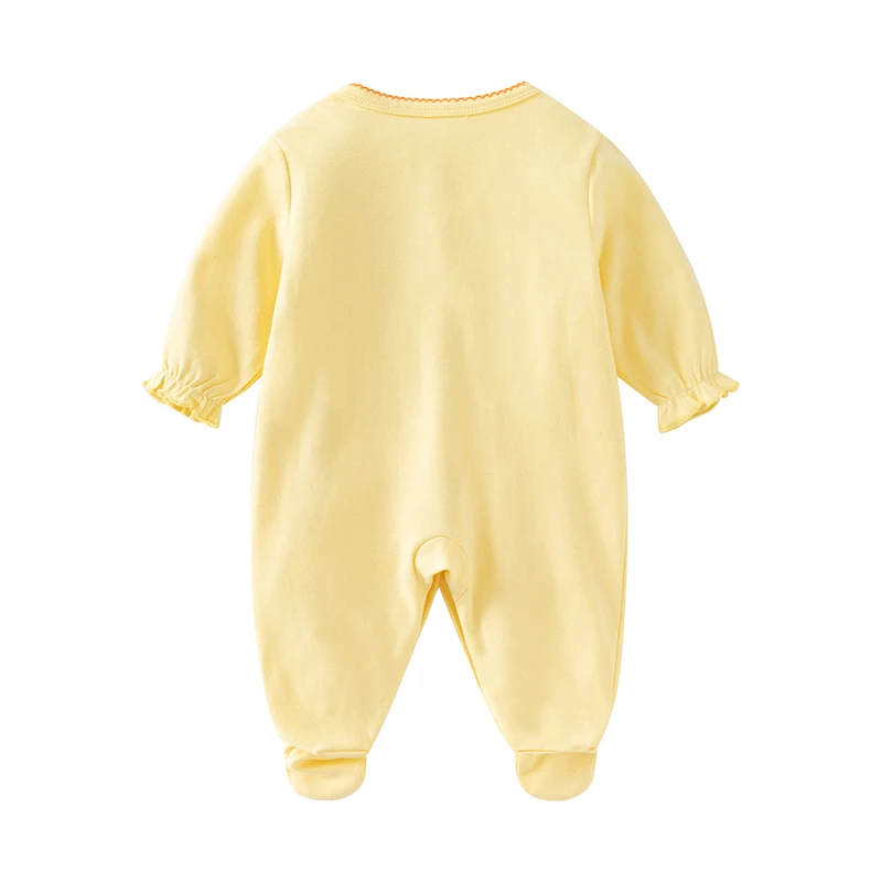 Baby Girl Yellow Rabbit Embroidered Jumpsuit Long-Sleeved Romper Newborn Baby Romper Spring & Fall Pure Cotton Jumpsuit