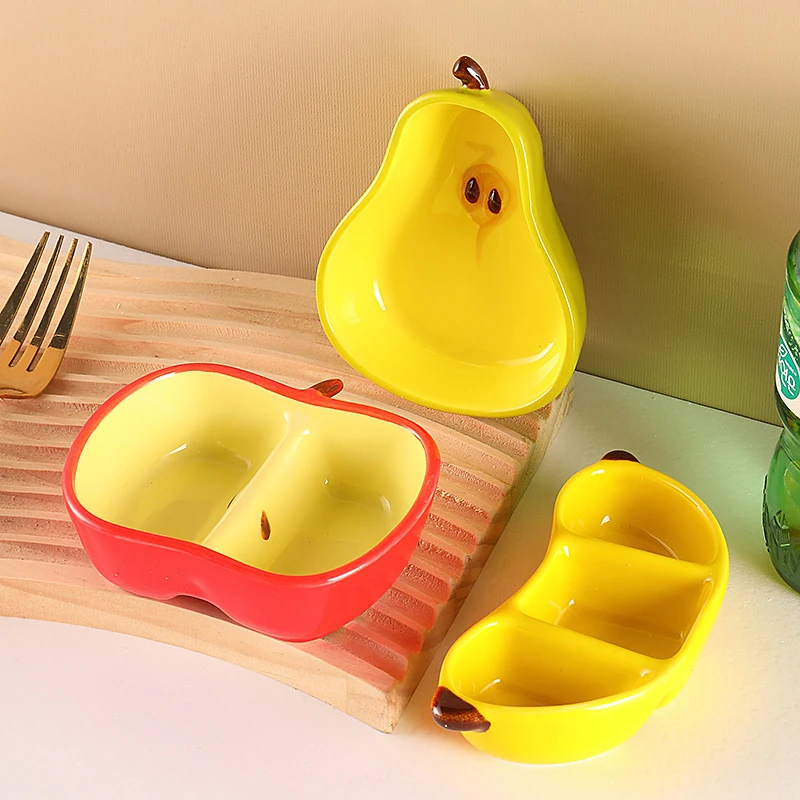 Plato de porcelana creativo de estilo coreano, vajilla de cerámica con forma de fruta bonita para el hogar, platos de condimentos para salsa y olla caliente para barbacoa