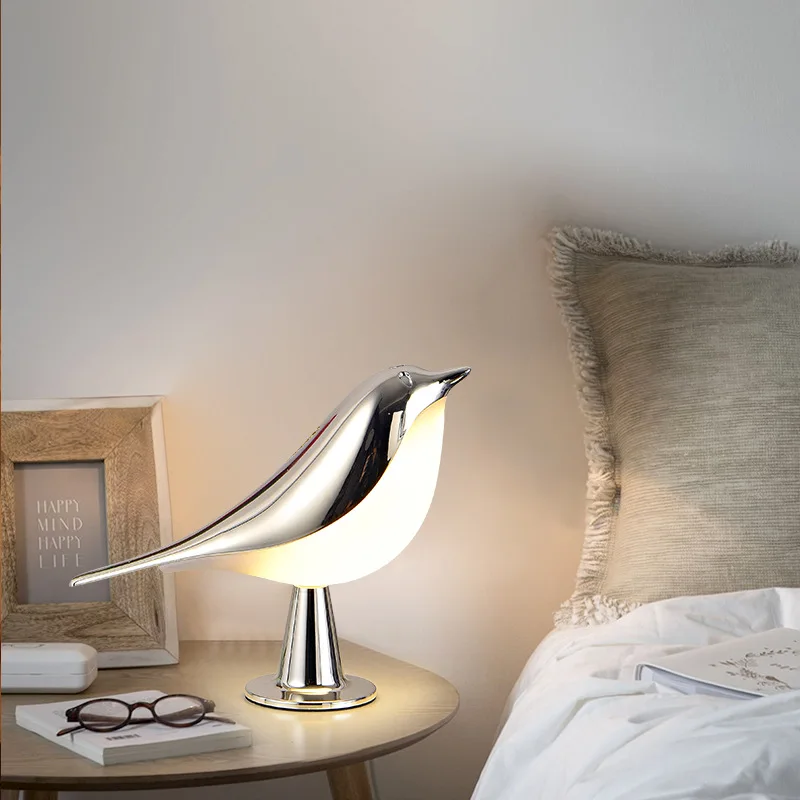 LED Bird Night Light Touch Sensor Table Lamp Creative Rechargable Dimming Bedside Lamp for Kids