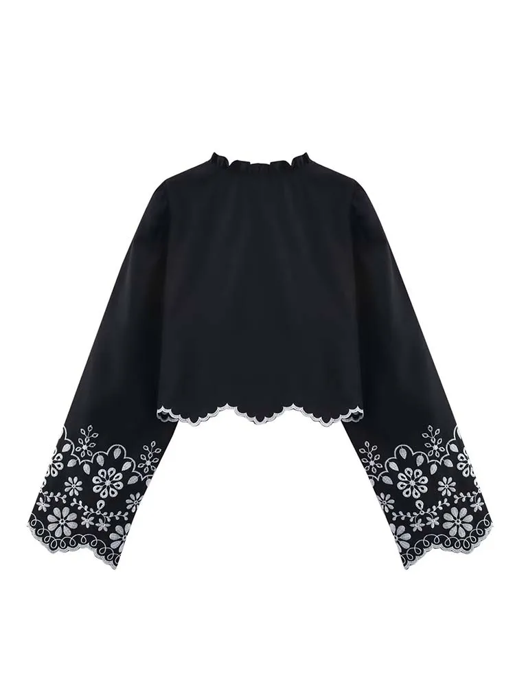 Camicie estive da donna Camicette Top 2025 Ricamo floreale vintage con coulisse Fiocco femminile Elegante top da strada