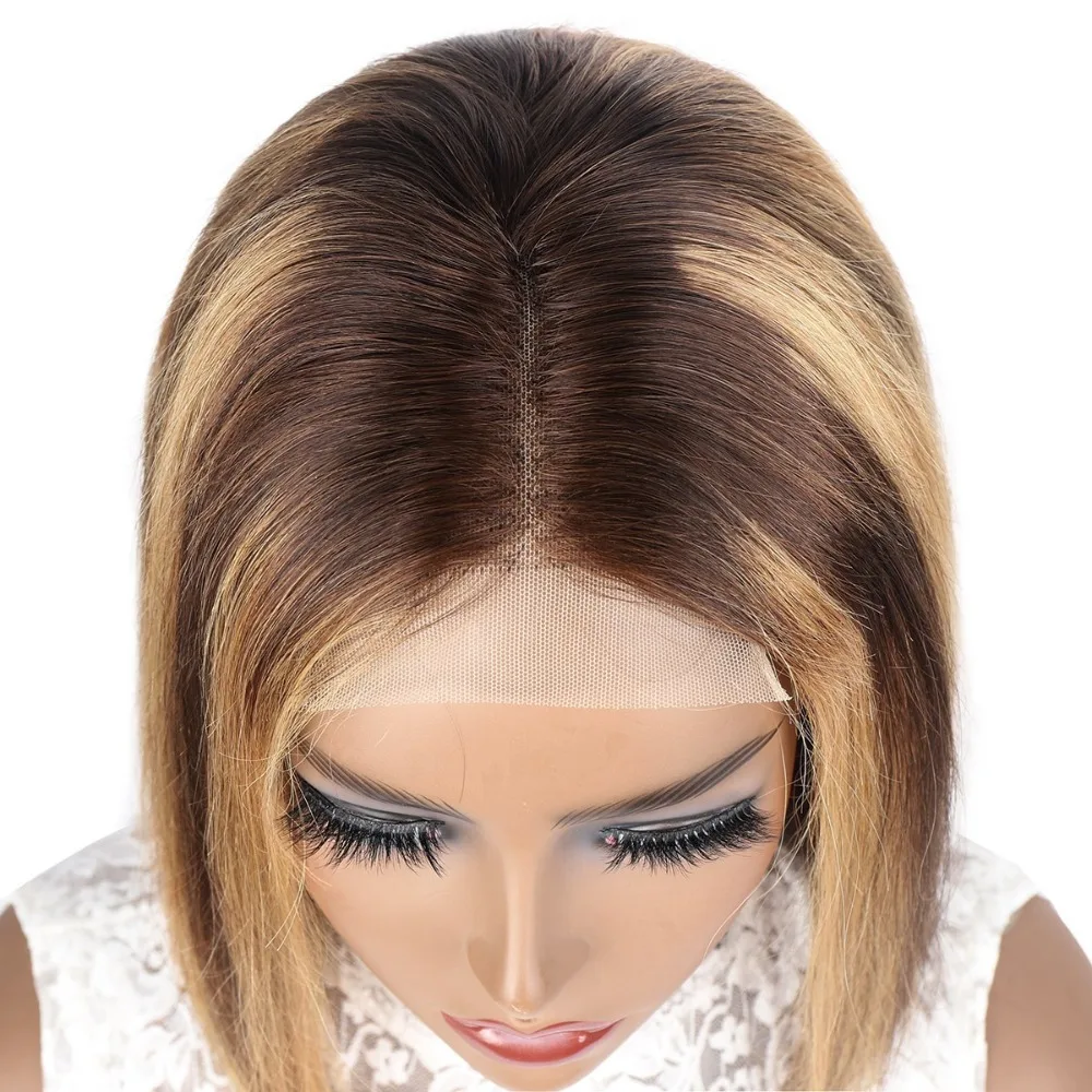 

Высокое качество 13*4 кружева спереди # P4/27 bobo, прямой парик из натуральных волос, 8-14 дюймов, бразильский девственный реми, плотность 150%, подходит для рассвета