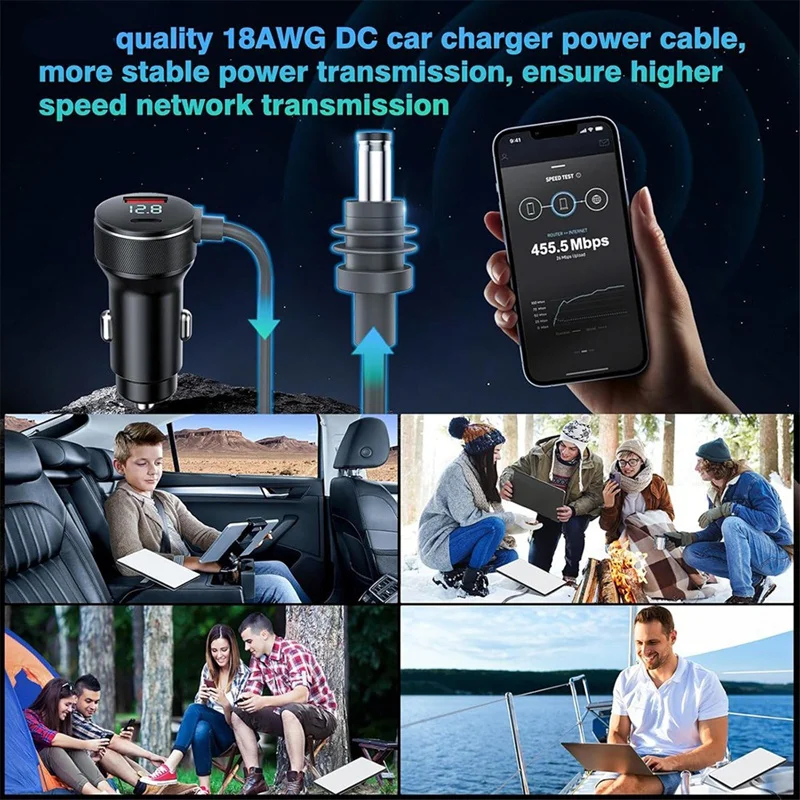 3-In-1 ل Starlink Mini DC كابل الطاقة 65 واط شاحن سريع نوع C مقبس USB ولاعة السجائر مع شاشة LED الفولتميتر