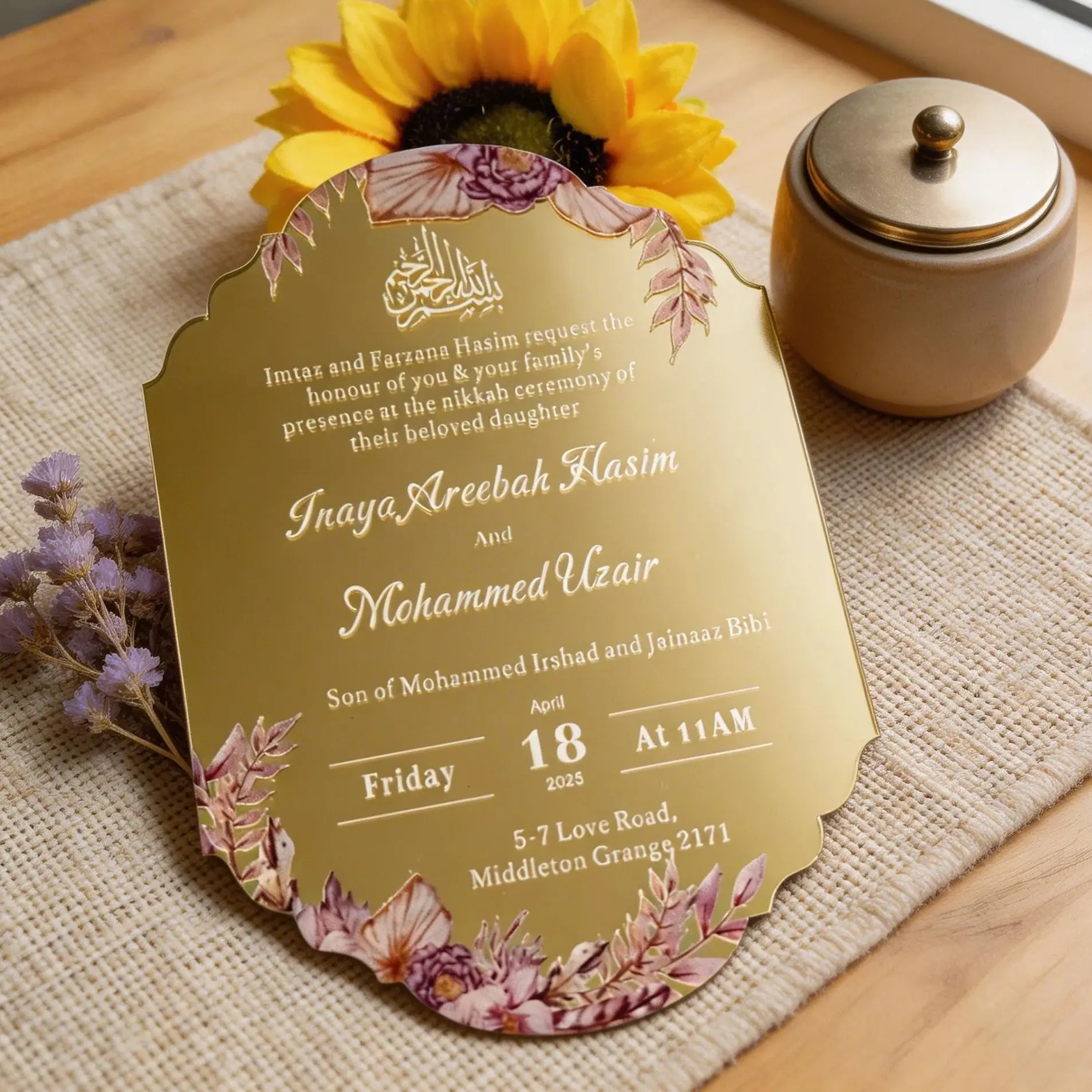 

10pcs Custom Mirror Gold Acrylic Wedding Invitation,Personal,Menu Cards,Birthday Invite 5x7 Inches for Party Gift Decoration