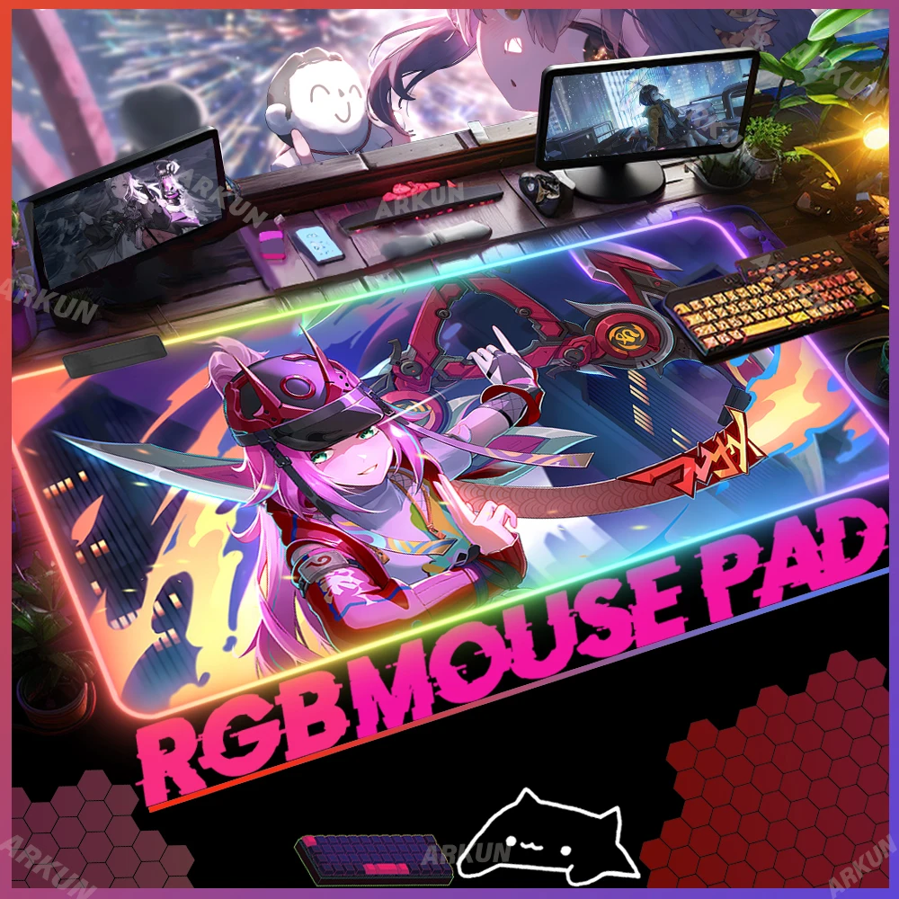 RGB Large Pretty Cool Kawaii Hot Rappa Popular Video Honkai Star Rail Gaming Mouse Pad Keyboard Computer Office LED Table Mat