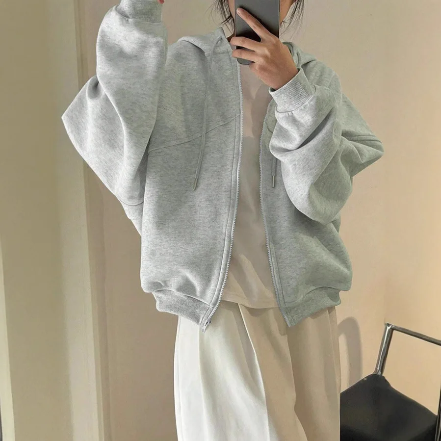 سترة صوفية فضفاضة للفتيات على طراز كسول للخريف والشتاء، سترة رياضية أمريكية وترفيهية بغطاء للرأس بطبقة هوائية للنساء