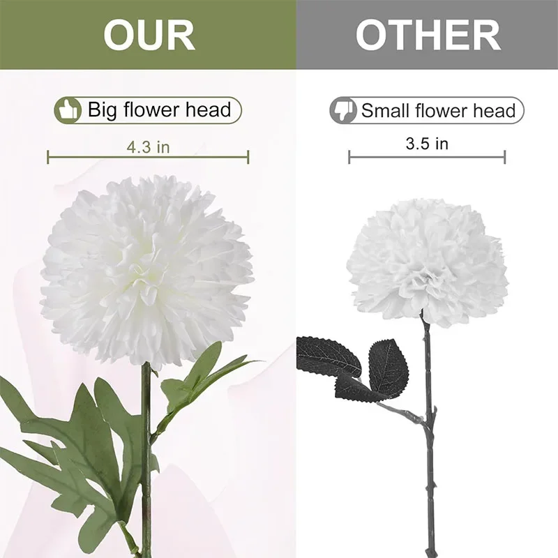 Artificial Chrysanthemums Flowers Fake Mums Flowers White Silk Larger Flowers for Mother's Day Easter Wedding Home Decor
