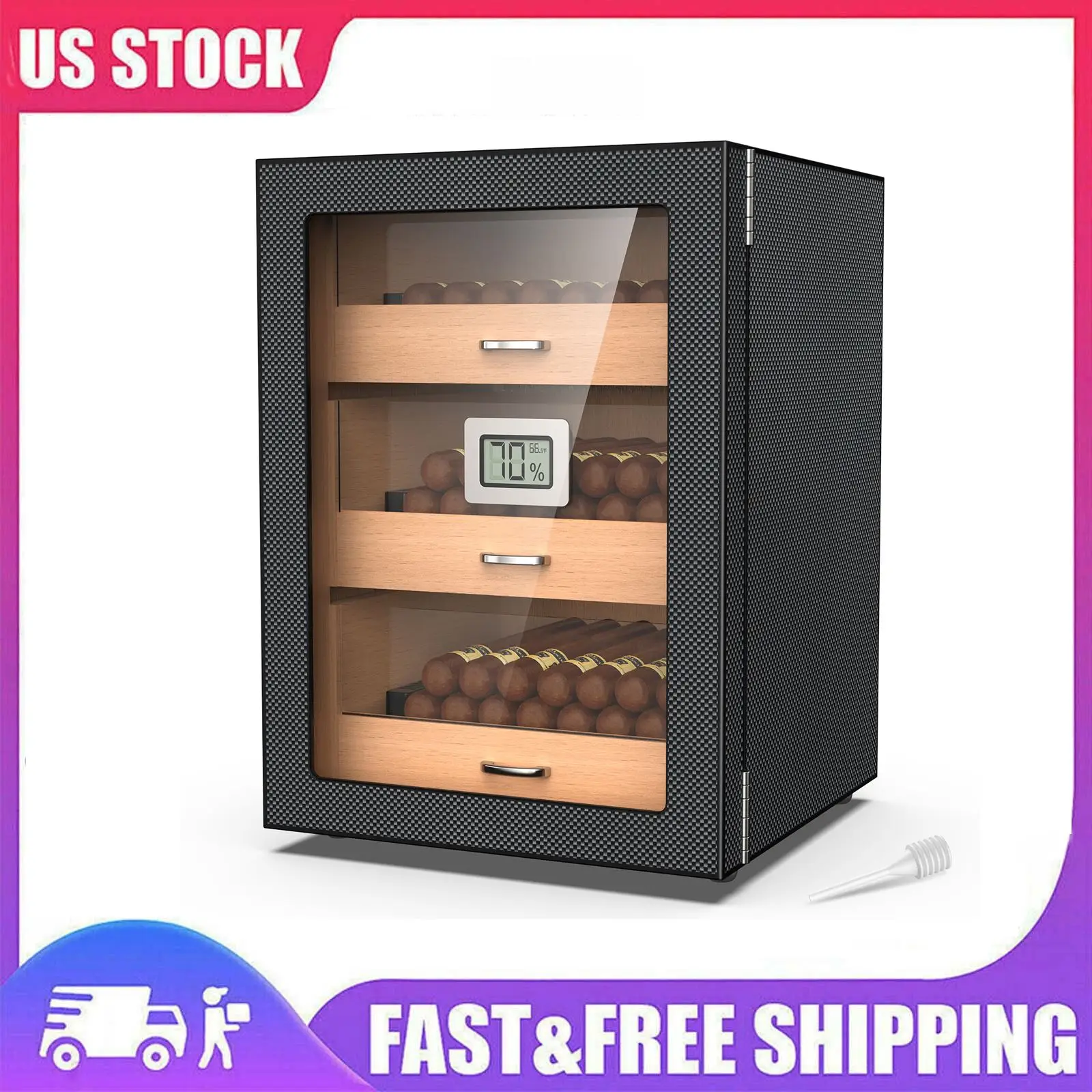 Cigar Humidifier Humidor Cabinet with Hygrometer Spanish Cedar Lined Cigar Box