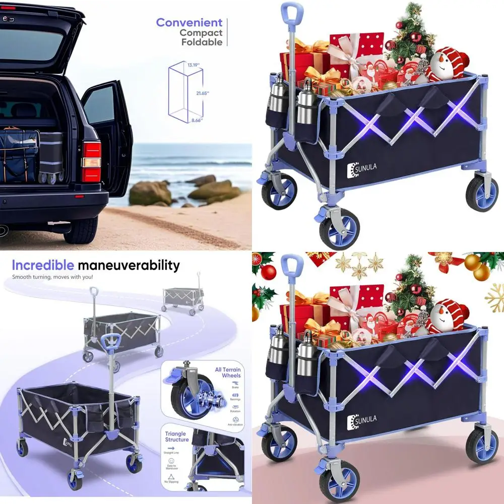 

Heavy-Duty Blue Foldable Wagon with 330lbs Capacity and All-Terrain Wheels