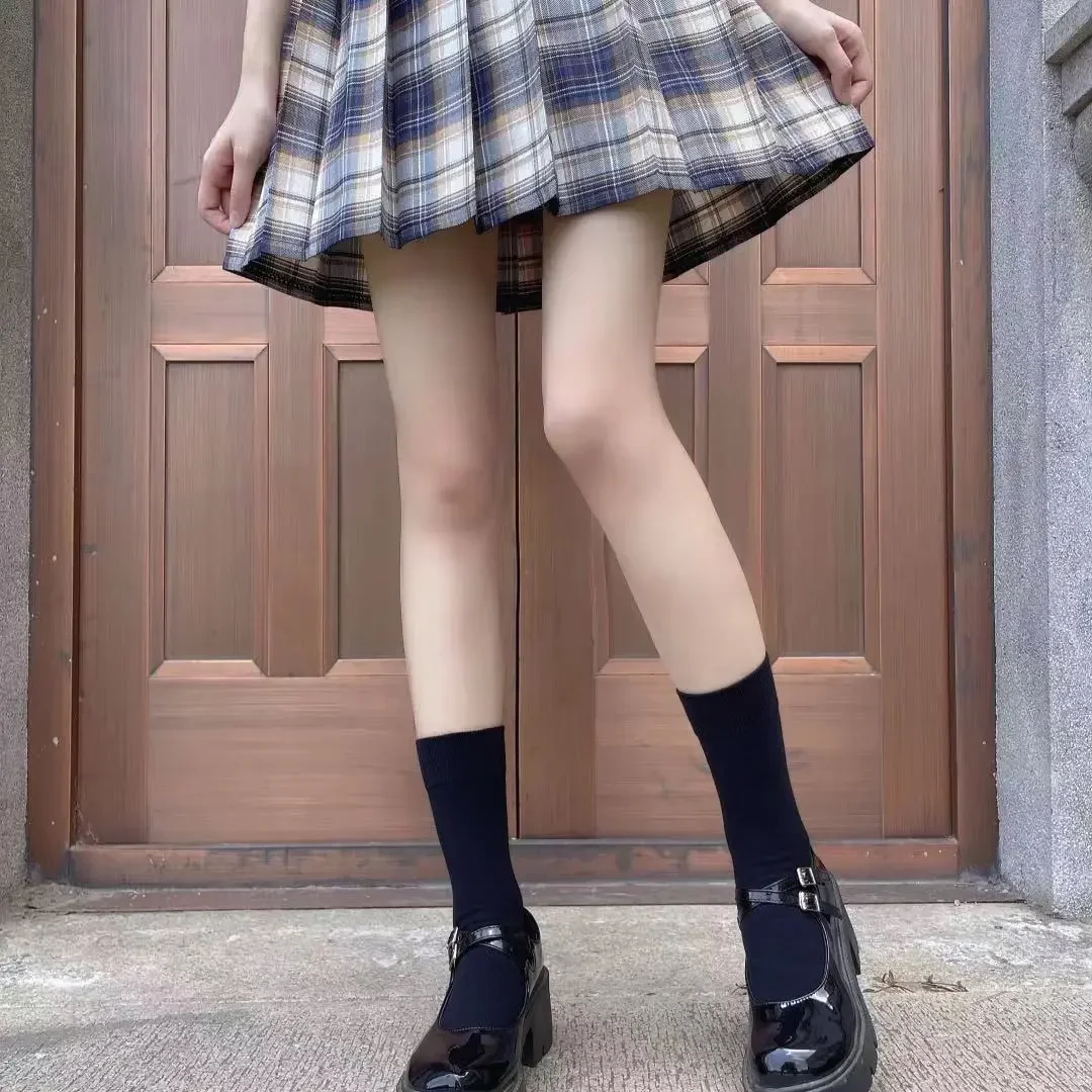 JK Damen Schwarz-Weiße Kniehohe Lolita-Socken, Niedliche Overknee-Socken für Mädchen, Tägliche Dünne Weiche Atmungsaktive Einfarbige Strümpfe – Detail 2