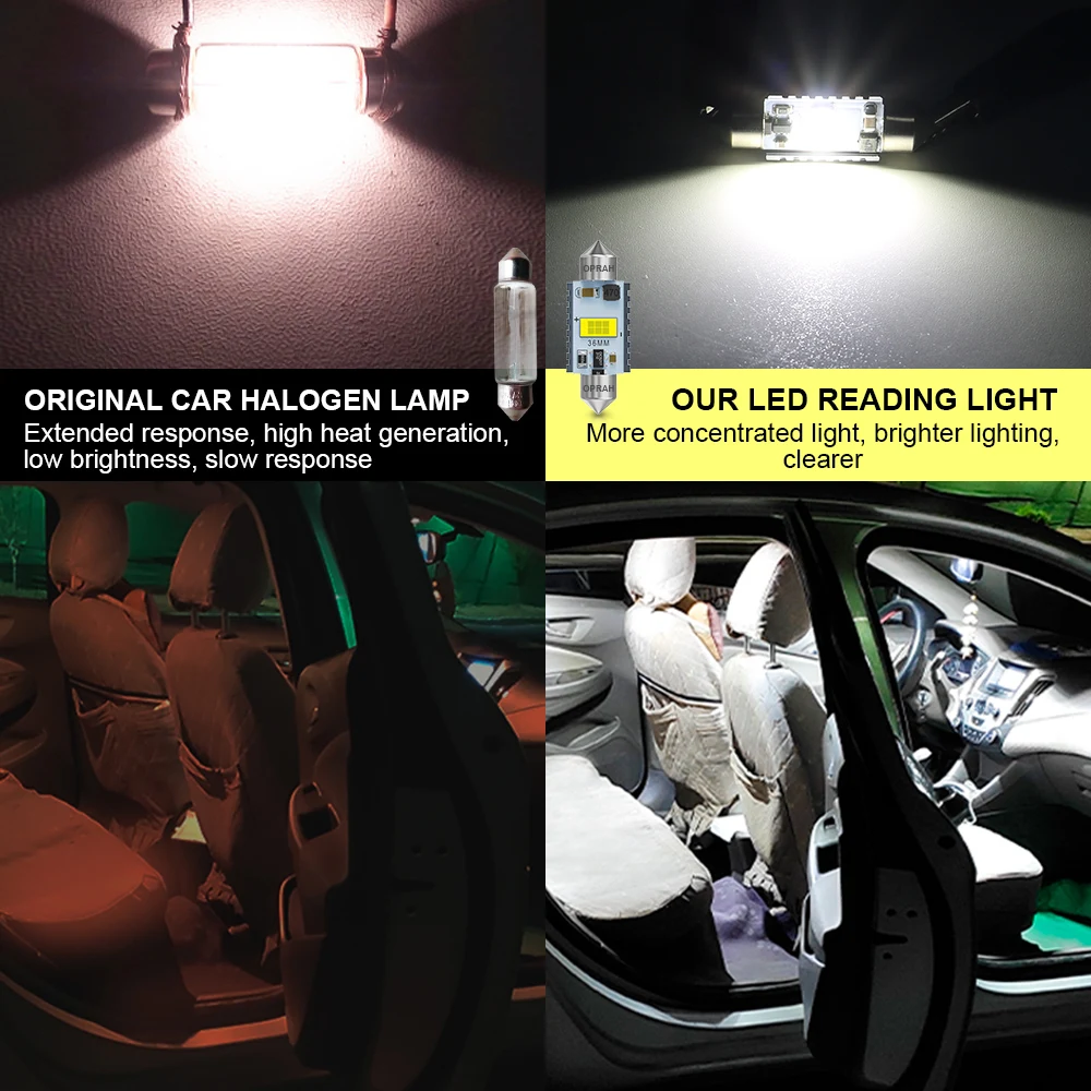 Iluminação led para interior do carro, festão c5w, c10w, luzes 31, 36, 39 e 41mm, 2 peças