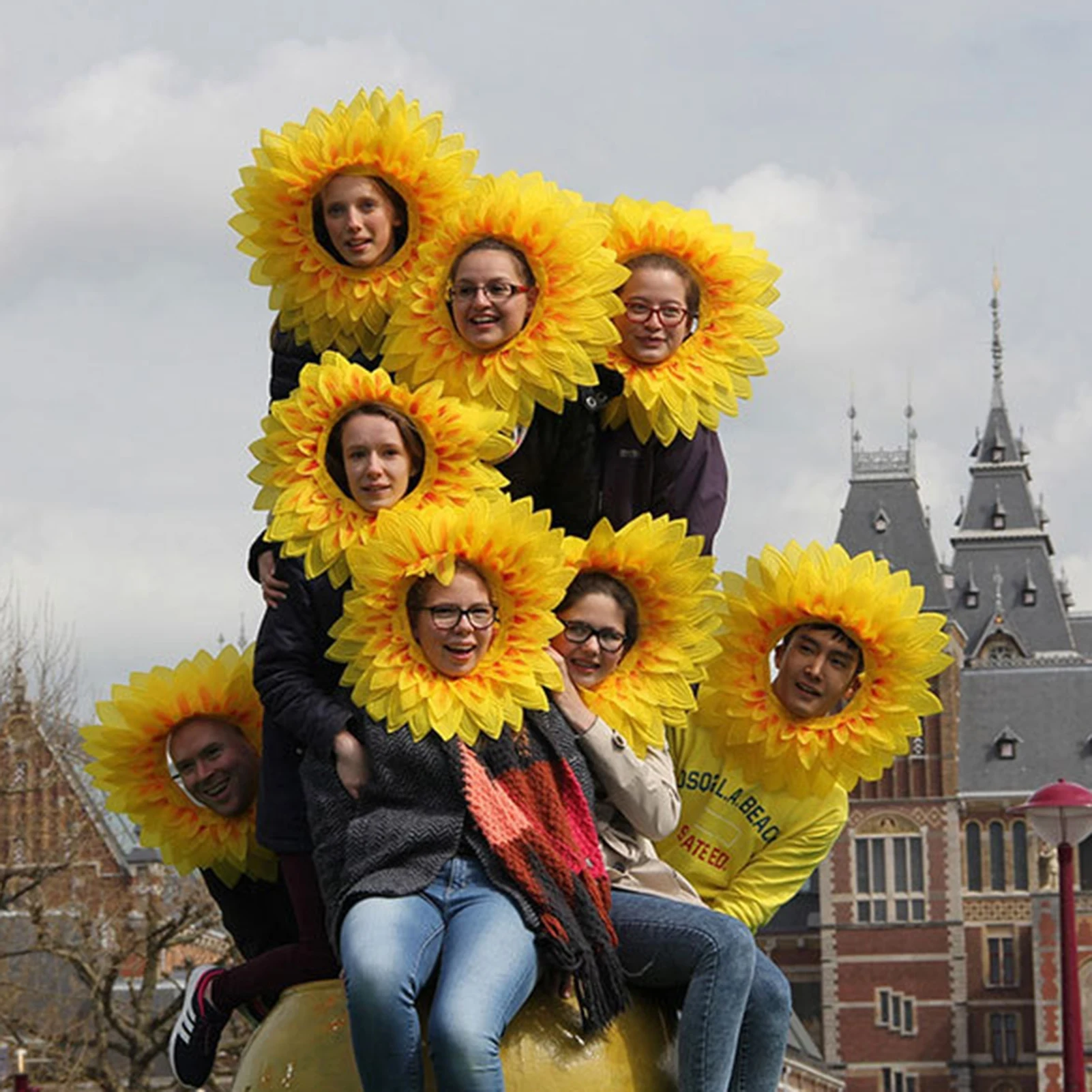 مضحك عباد الشمس زي القبعات تأثيري قبعة عباد الشمس هود للاحتفالات الشركة عيد الهالوين