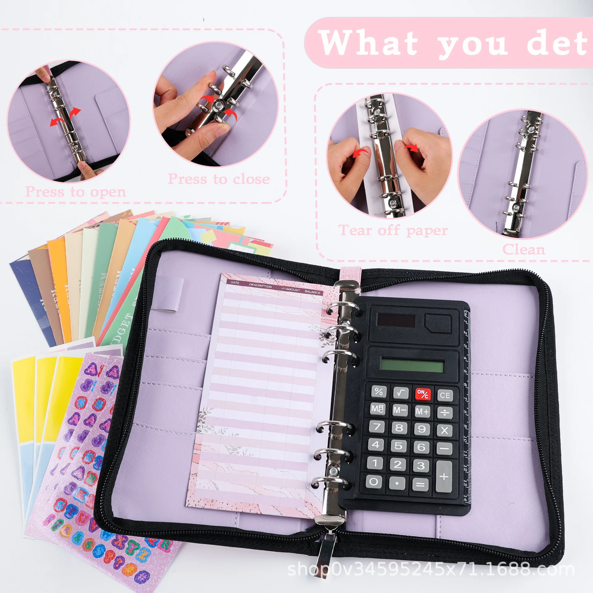 مجموعة إدارة الميزانية الكبيرة بسحاب مقاس A6 مع آلة حاسبة، وأظرف بسحاب، وأظرف نقدية لوضع الميزانية، وملصقات A6 باللون البني