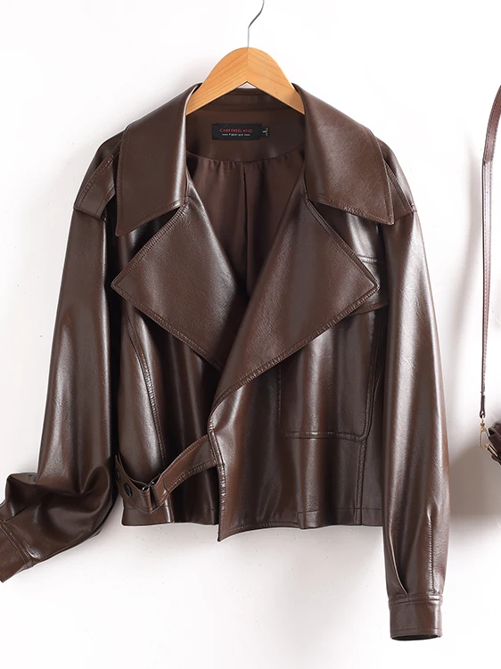   寧本革ジャケット レディース オルト スレ 2025 新作 秋 ルーズ カジュアル バイク ファッション シープスキンコート