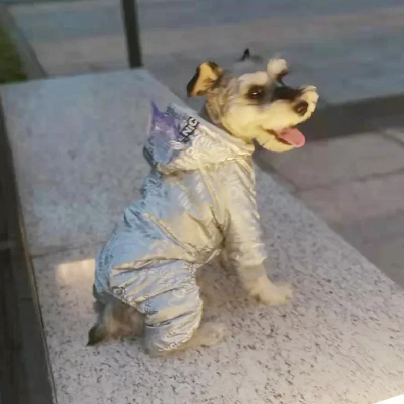 Reflective Clothing for Pets, Warm Letter Printing, Silver Color, Four-Legged Jumpsuits, Waterproof, Small and Medium Dog