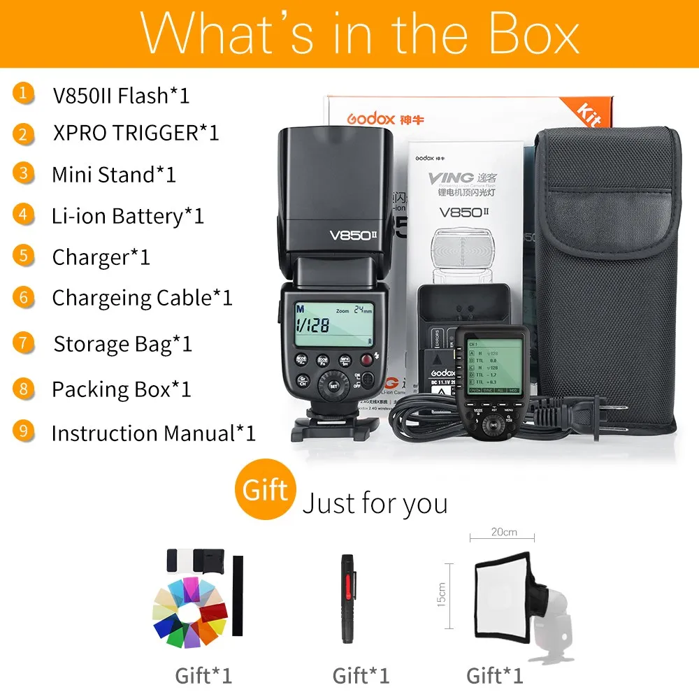 Godox V850II 2.4G GN60 Wireless X System Li-ion Battery Speedlite + Xpro Transmitter for Canon Nikon Sony Fuji Olympus Pentax