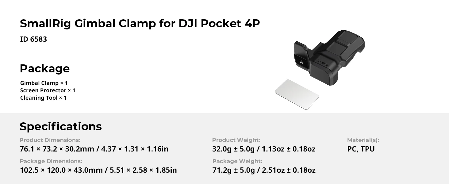 SmallRig Gimbal-Positionierungsklemme für DJI Osmo Pocket 4P mit Bildschirmschutz -6583 – Detail 6