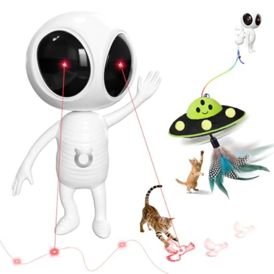 

Интерактивная игрушка для кошек 2-в-1 с двойным лазером и дразнилкой с кошачьей мятой для скудных домашних кошек, умная, с активацией по движению, случайное движение, 4 скорости, размер M