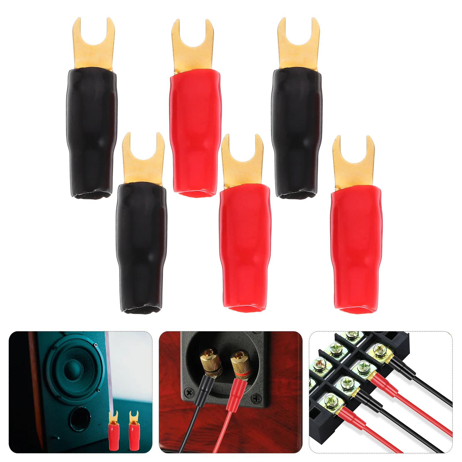 3 Pairs Crimp Connectors High Quality Fork Terminal Speaker Wire Connectors 0ga Barrier Spades Gold Plated Premium