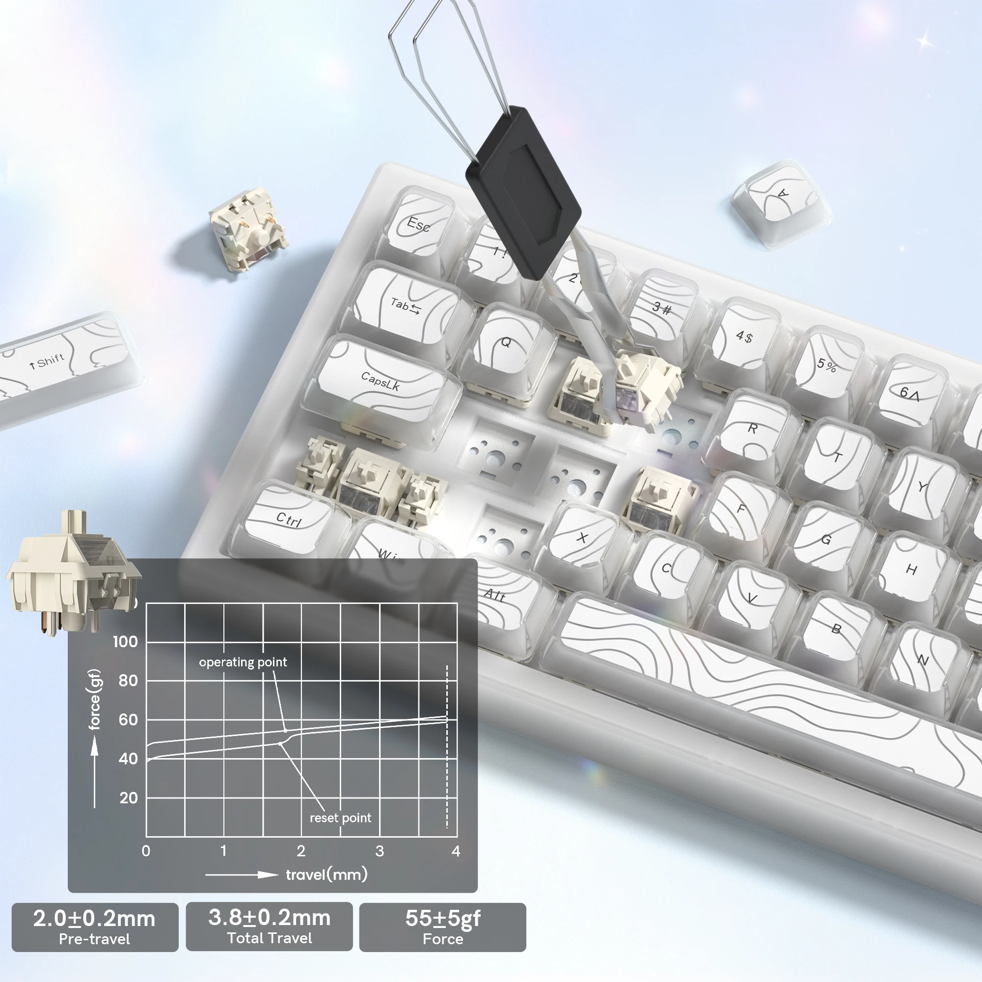 2025 Super New White Topographic Q61 QMK/VIA Gamer Keyboard RGB Gasket Hot Swap 3 Modes Wireless Mechanical Keyboard with Knob