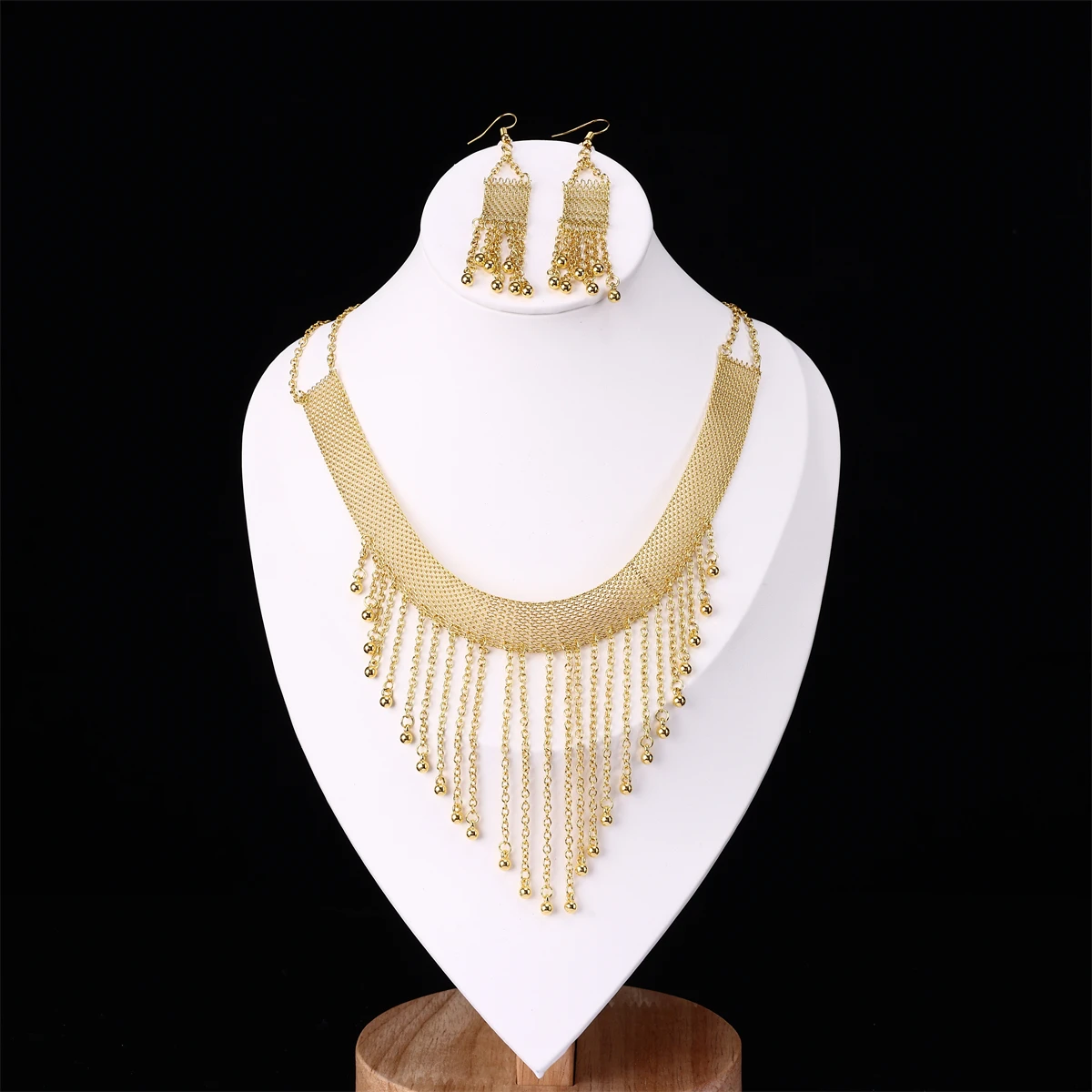 Dubai Gold Bridal Jewelry Set Fringe Pendant Gold-Plated Necklace Earrings Women Party Wedding Accessories