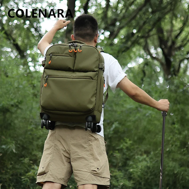 COLENARA Waterproof Luggage Men Oxford Cloth Boarding Box 18 Inches Trolley Case Photography Bag Wheeled Travel Bag Suitcase
