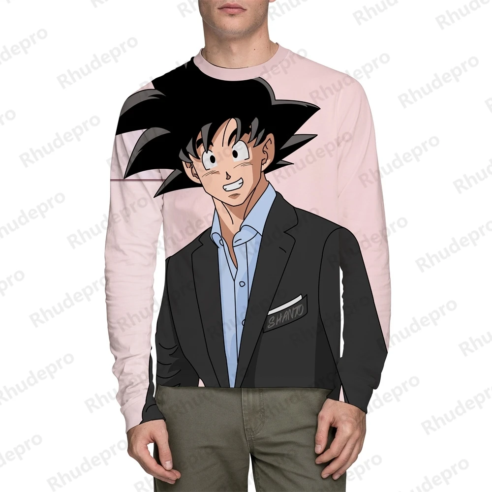 男性用ドラゴンボールプリントTシャツ,長袖,特大,高品質,y2kファッション,アニメトレンド,秋,2024