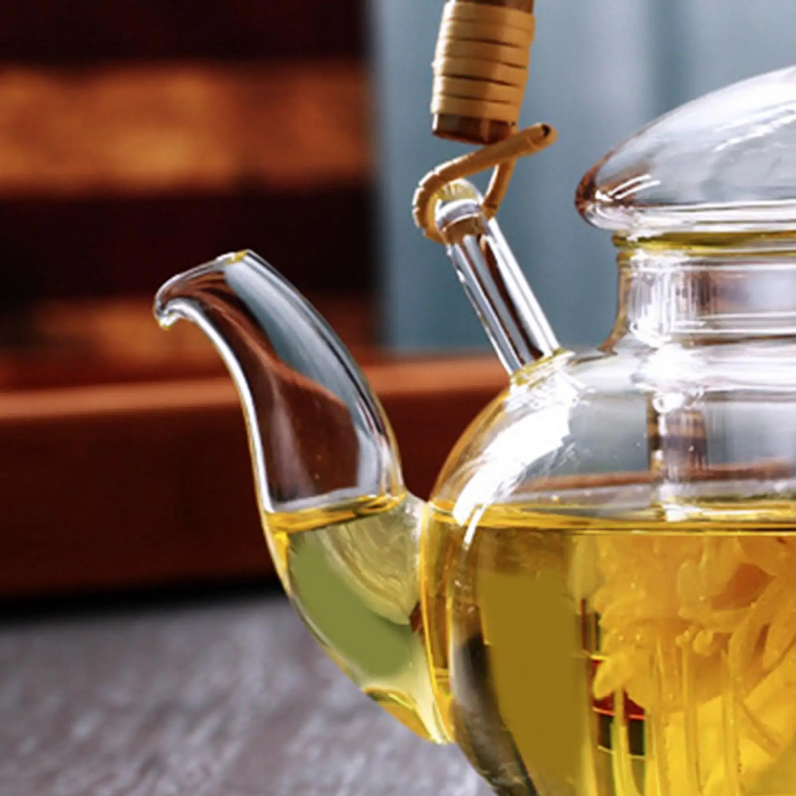 Imagen 7: Tetera de vidrio, mango de madera para agua con infusor, tetera para bebidas