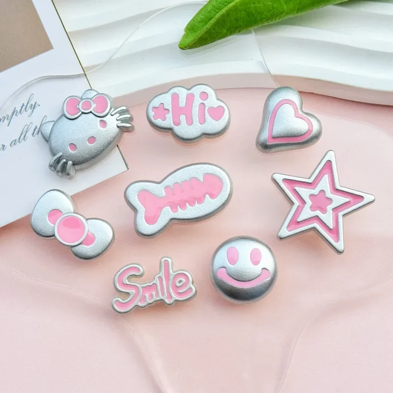 5pcs Silver Pink Hellokitty Acrylic Flatback DIY Accessories Bow Small Fish Mobile Phone Case Resin Charms Accessories Material