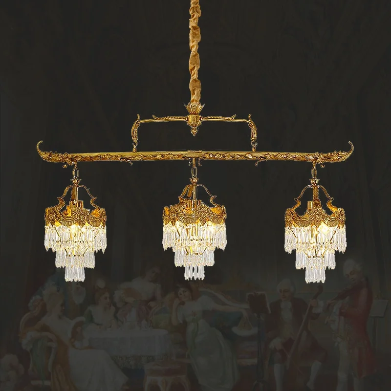 European Rococo Luxury Brass Restaurant Chandelier French Classical Retro Bedroom Foyer Crystal Pendant Light