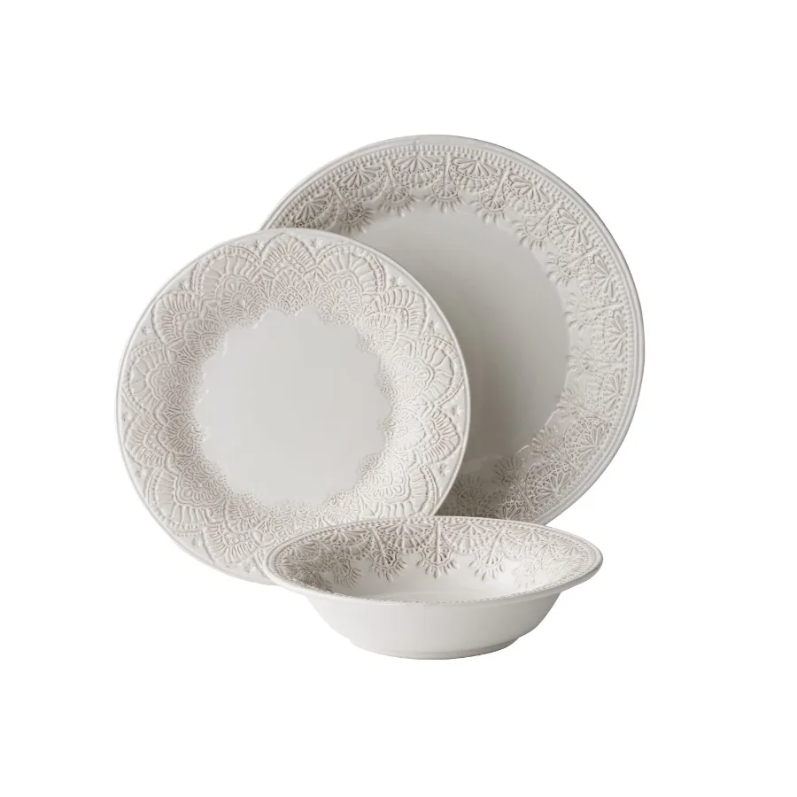 

Vintage Lace 12-Piece Ceramic Dinnerware Set, Linen