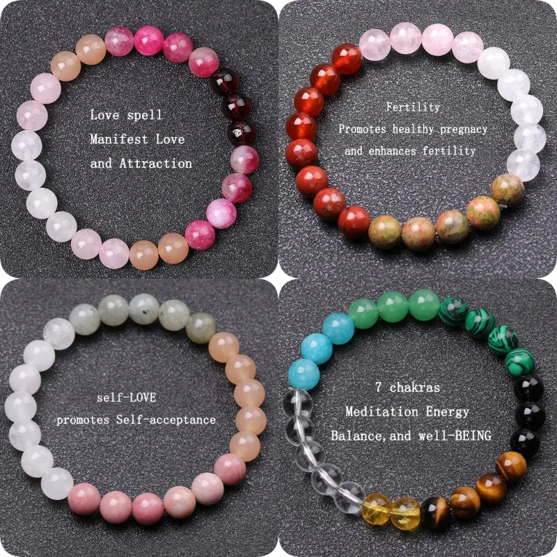 

8 шт./лот, браслет из натурального камня с символическими бусинами для женщин и мужчин, защита от тревоги, духовная внутренняя часть, ювелирные изделия для самостоятельного любви