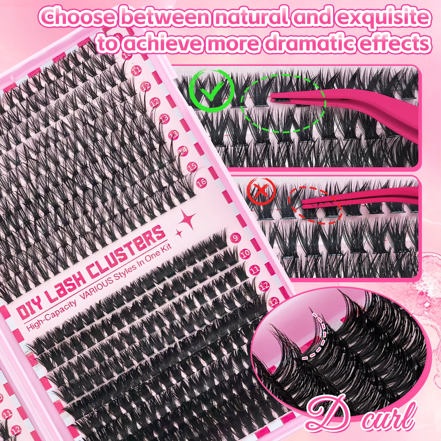 Kit de racimo de pestañas, 740/800 Uds., longitudes mixtas, extensiones de pestañas ultraligeras e impermeables, maquillaje Natural diario o aspecto Glam dramático