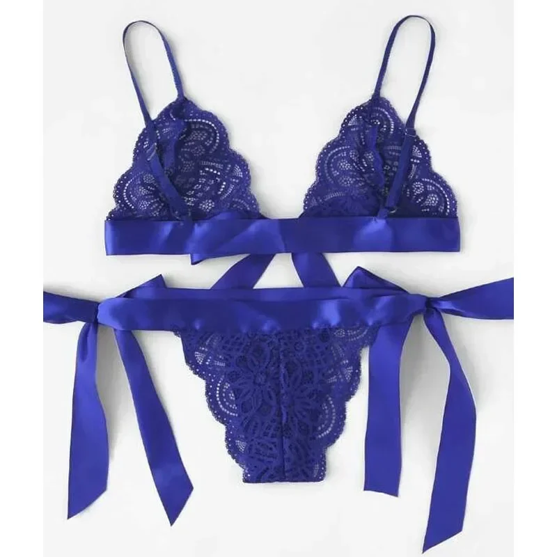 Sexy Set Lingerie 3-Point Hollowed Suit Split Cut Lace Bikini Sexy Lace Strap Style Three-point Erotic Lingerie Transparent Bra
