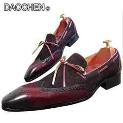 LUXURY MEN LOAFERS SHOES WITH BOW BLACK BURGUNDY WINGTIP SLIP ON SUEDE CASUAL MEN SHOES WEDDING OFFICE LEATHER SHOES MEN