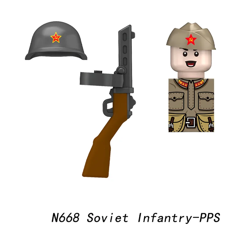 MOC WW2 militaire soviétique armée rouge soldats figurines blocs de construction infanterie PPS pistolets guerrier casques bateau chapeau briques à monter soi-même jouet garçons