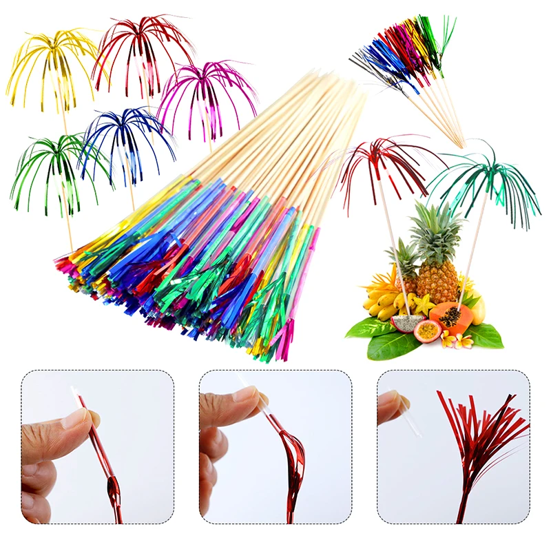 20Pcs Cocktail Picks Firework Sticks Cocktail Decoration Used for Party Colourful Fruit Toothpicks Palm Tree Cocktail Picks