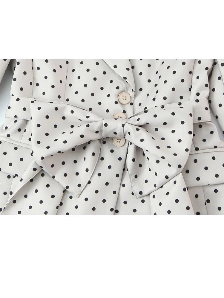 

HH женский 2026, модный универсальный однобортный пиджак в горошек с лацканами и бантом, женский уличный повседневный пригородный пиджак