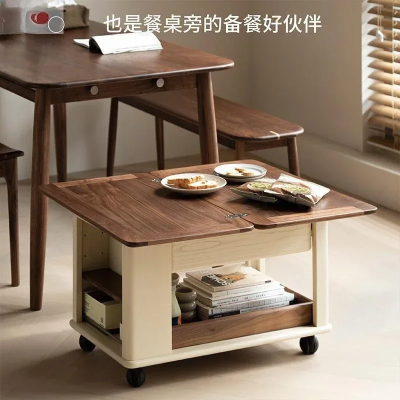 Medieval style solid wood trolley foldable movable small apartment side balcony multi-functional tea