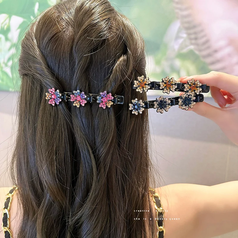 4Pcs Korean Style Acryli Crystal Flowers Hair Clips Braid Hairpins for Women Girl Clip Bangs Side Barrettes Hair Accessories