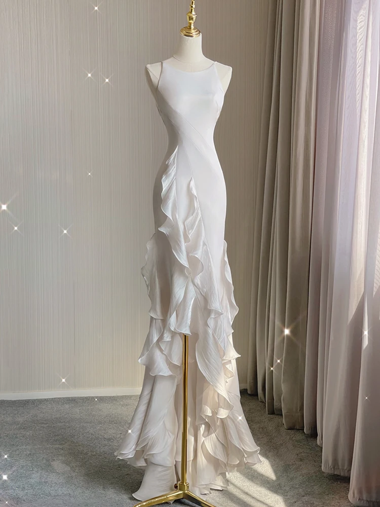 

Ele White Dr Women's Sexy Strapl Gown for Par Host Long Evening Gown Faionable Mid-Waist No-Sve Dr