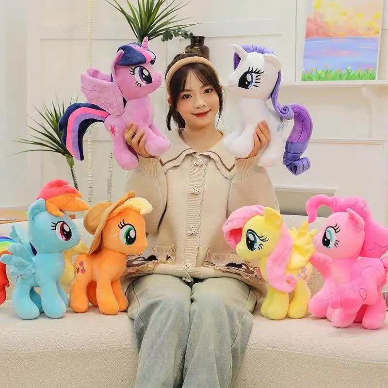 My Little Pony Plush Dolls Applejack Rainbow Dash Rarity Fluttershy Twilight Sparkle Pinkie Pie Cartoons Cute Soft Doll Fans Toy