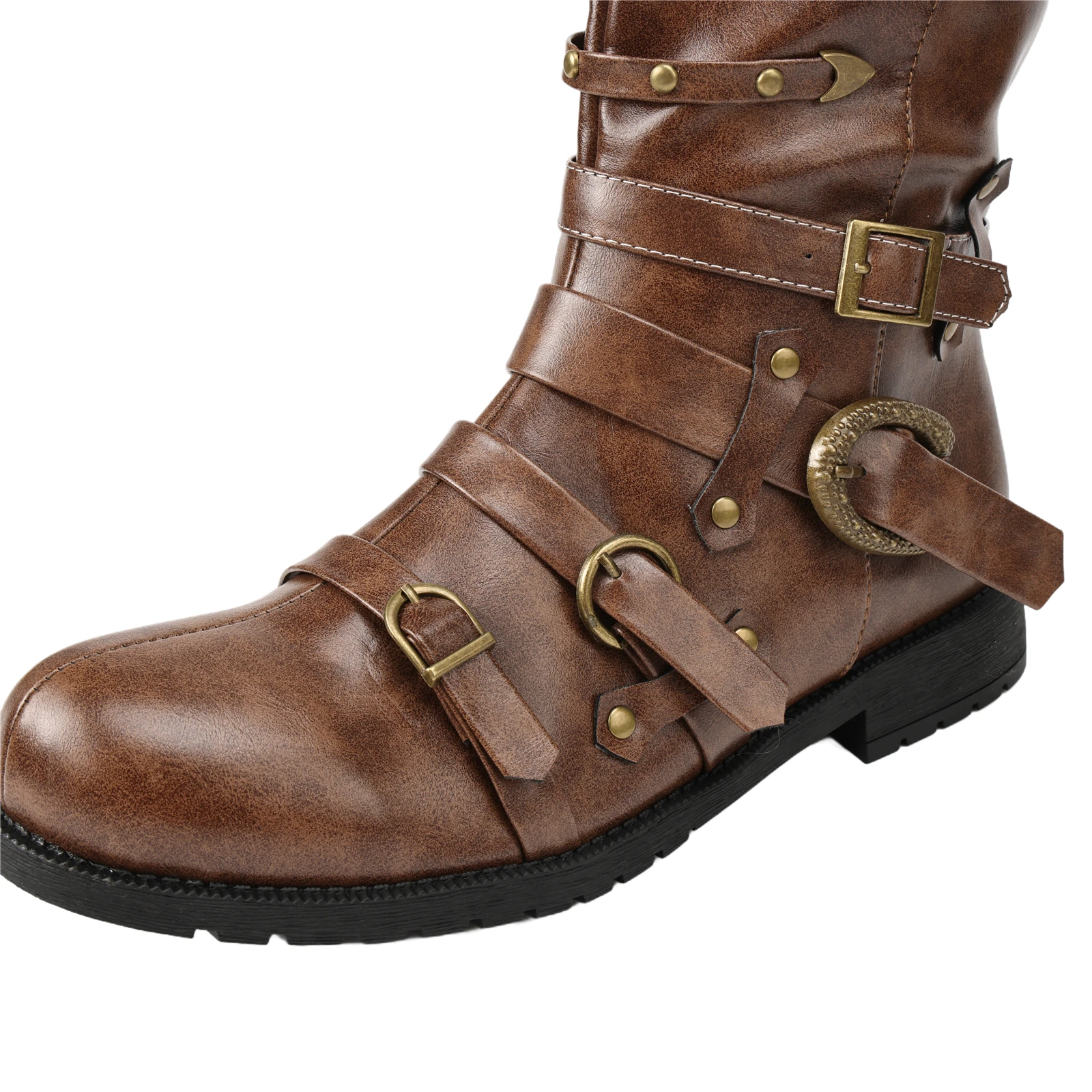 Renaissance Knight Boot Medieval Riding Boot Belt Buckle Rivet Decoration Knee High Pirate Warrior Boots Steampunk Leather Boots 5