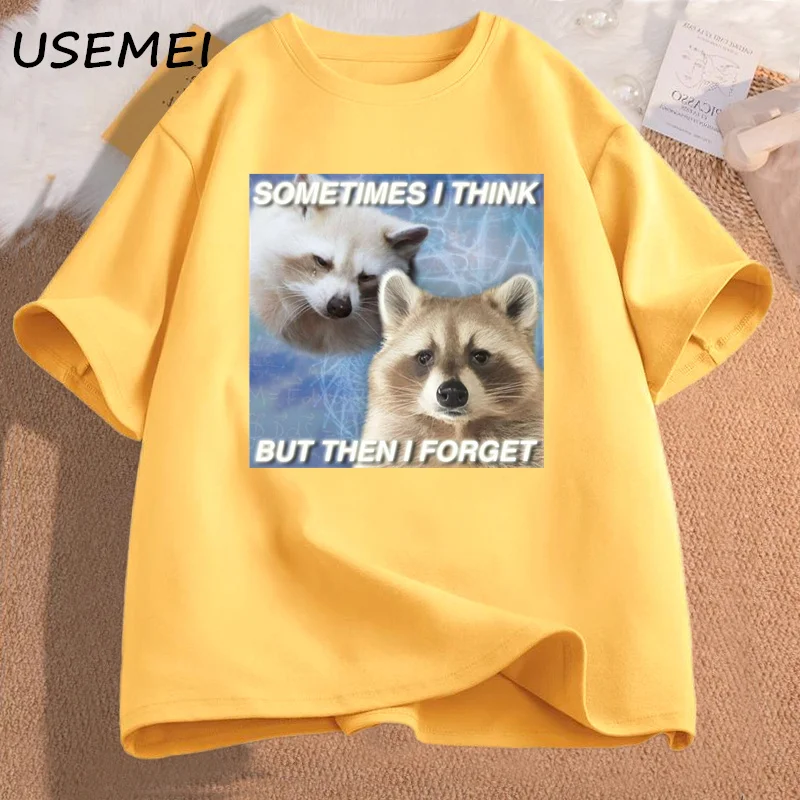 Funny Meme TShirt Sometimes I Think But Then I Forget Funny Trash Raccoon Cat T-shirt Dark Humor Tees Oversized Lover Clothes