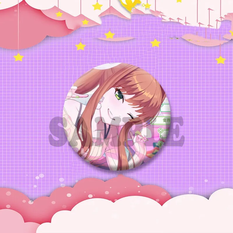 Niedliche Anime-Mädchen M-Monika Anstecknadel, Cartoon-Spielfigur, Cosplay-Abzeichen, Handgefertigte Runde Anstecknadeln für Rucksäcke, Kleidung, Schmuck, Geschenk – Detail 10