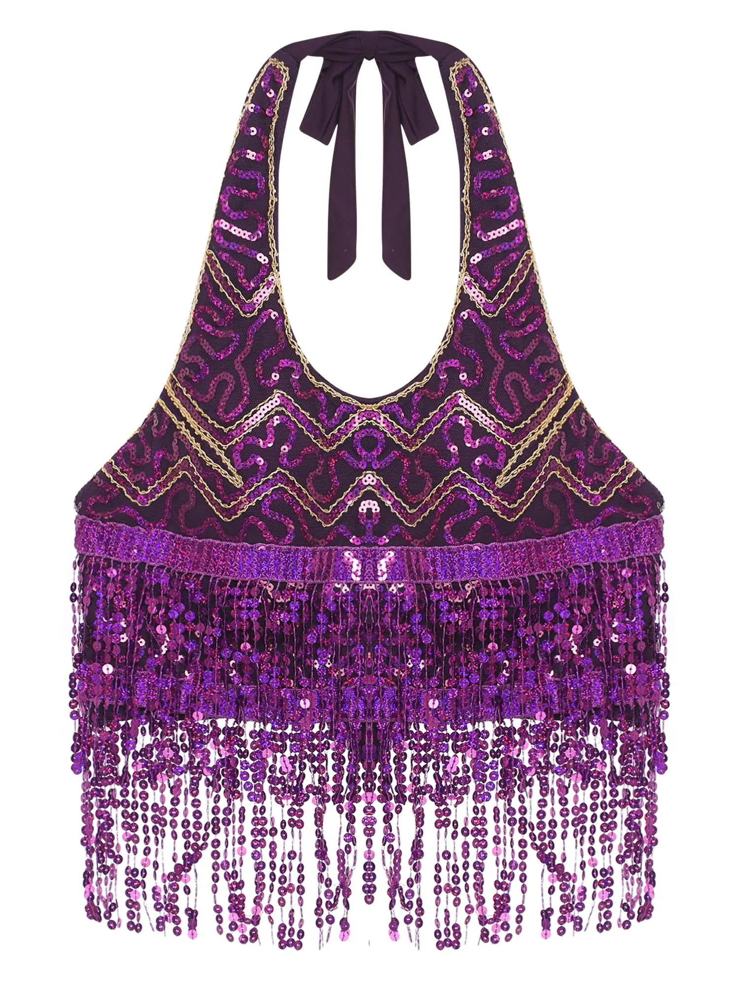 Womens Indiase buikdans outfit buikhout Halloween prestatie kostuum kwastje crop top en bloeiers lange broek met heupsjaal