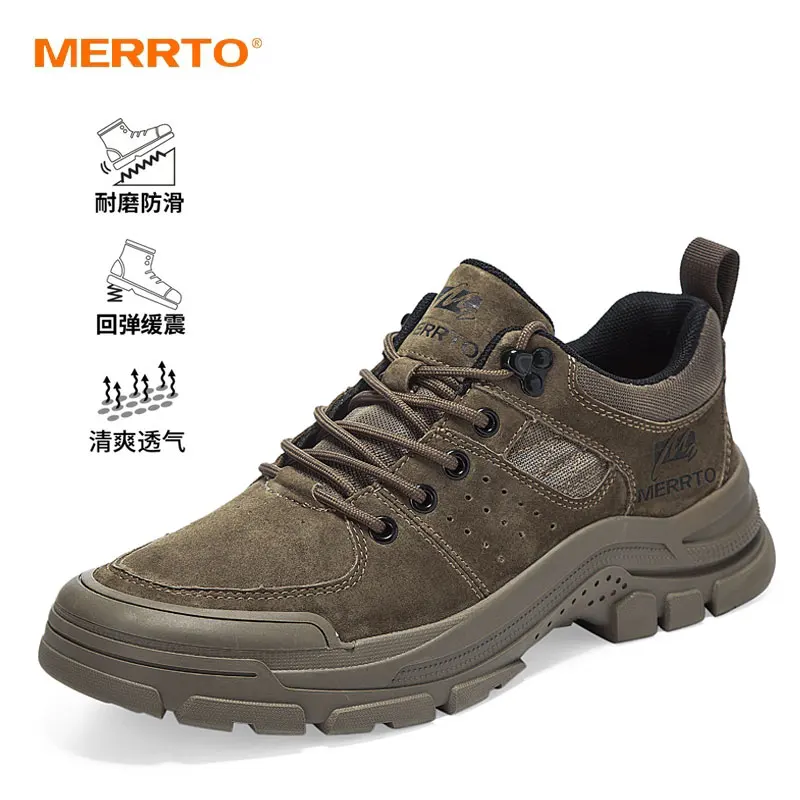 MERRTO Cowhide Hiking shoes Men trekking boots outdoor casual shoes lightweight cushioned sneakers waterproof anti-skid shoes